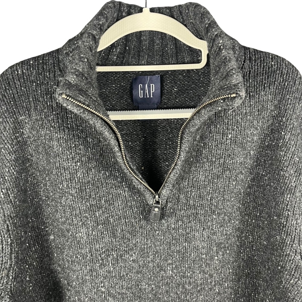 Gap Quarter Zip Sweater Mens XL Charcoal Grey Lambswool Blend Flecked Pullover